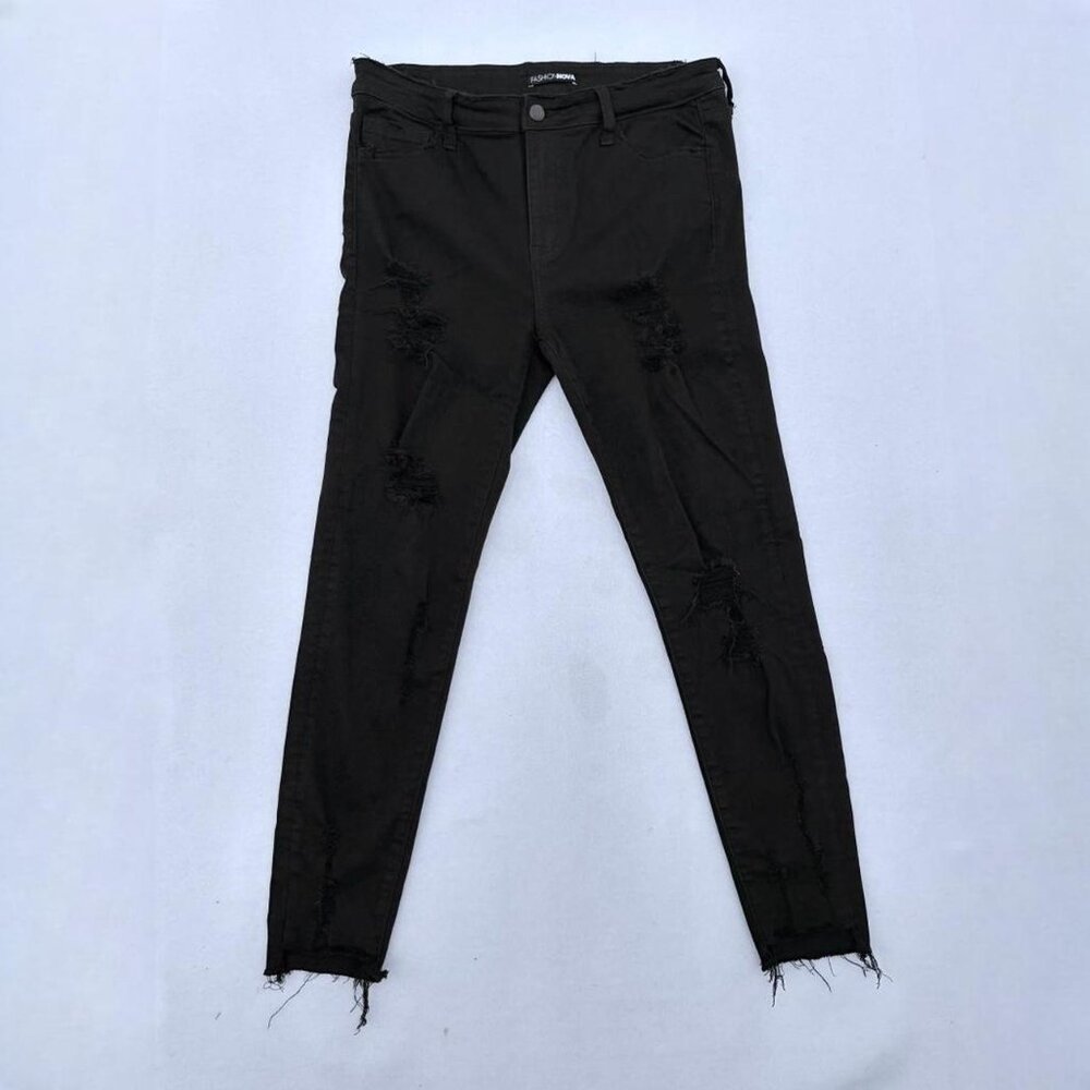 Fashion Nova Black Distressed Raw Hem Ankle Denim Skinny Jeans Sz 9 Emo Goth
